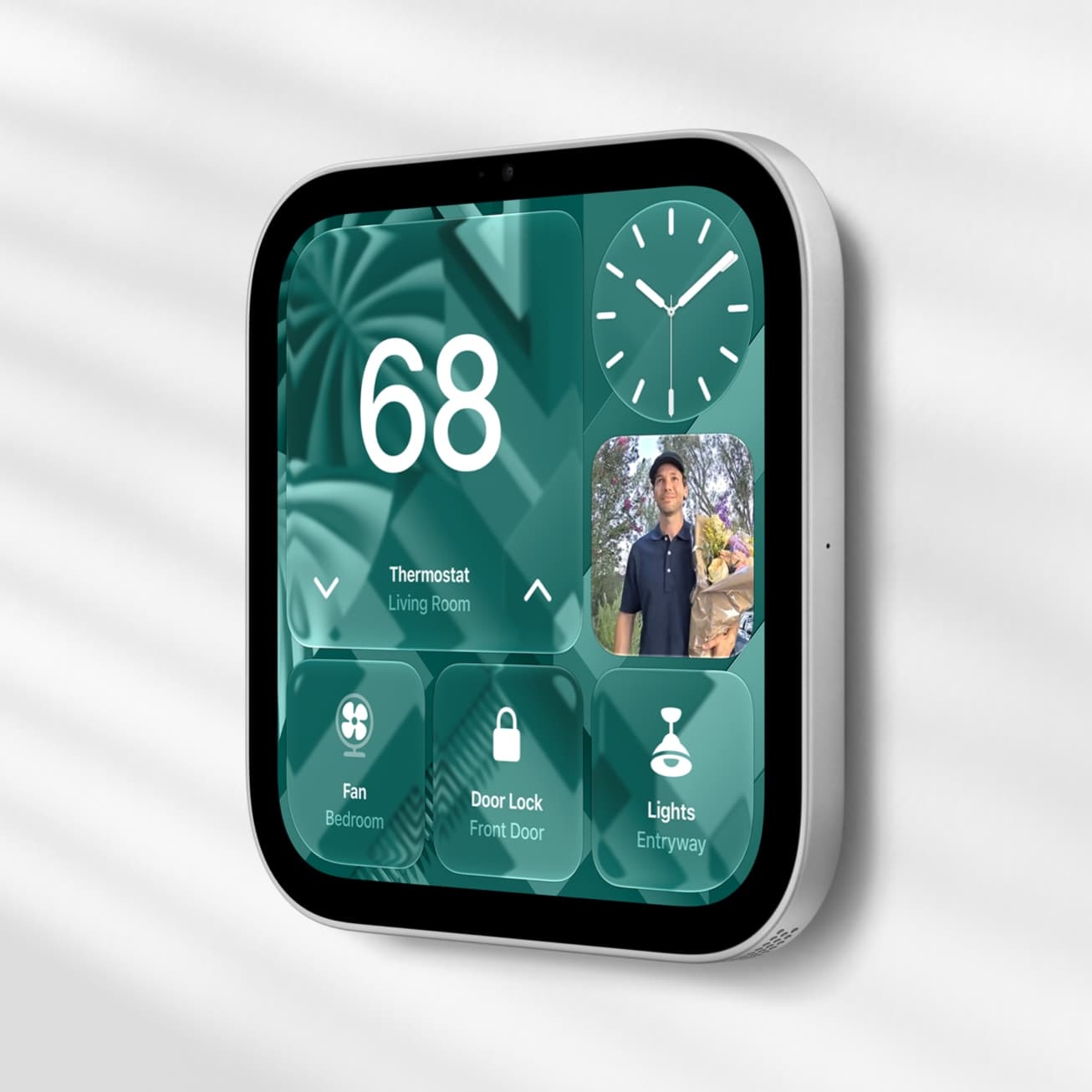 Close-up of Apple HomeView (Wall Mounted) sitting flush on a wall, with no visible cables